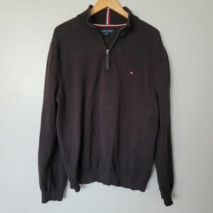 Tommy Hilfiger Sweater Black 1/4 Zip Mens XL 100% Cotton Preppy Office Workstyle
